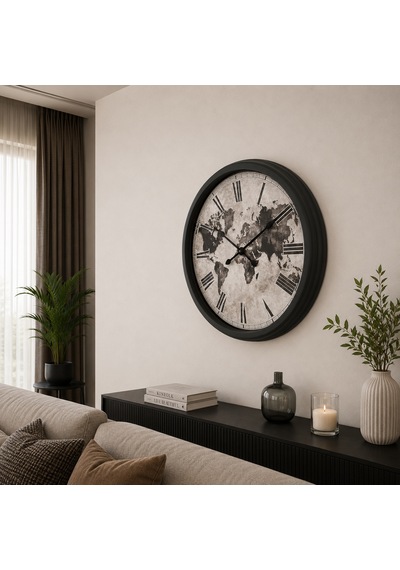 Siyah Atlas 60 X 60 Cm Metal Duvar Saati