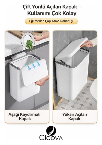 8.8 Lt Mutfak Tezgah Üstü Ve Dolap Askılı Çöp Kovası Beyaz