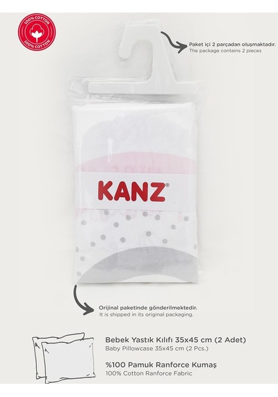 Kanz Pamuklu 2'li Bebek Yastık Kılıfı 35x45 Cm - Pembe