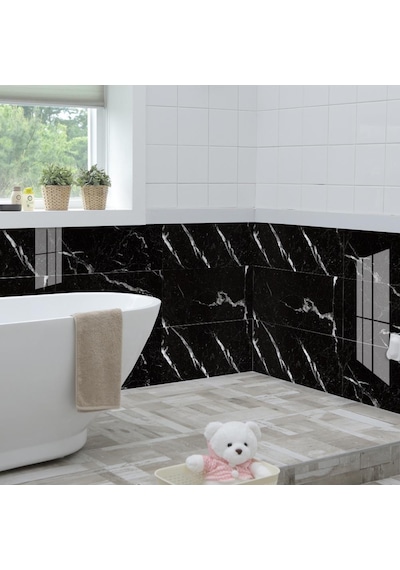 10 Adet 30x60cm Siyah Mermer Desen Yapışkanlı Köpük Duvar Paneli Kağıdı Banyo,ofis Otel Nwyp11 Siyah