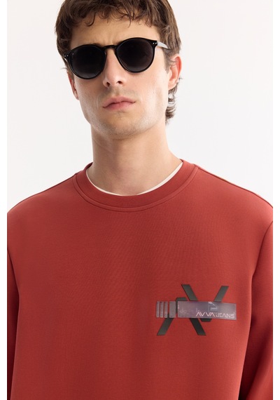 Avva Erkek Kiremit Bisiklet Yaka Pamuklu Bi-stretch Baskılı Regular Fit Sweatshirt A52y1260