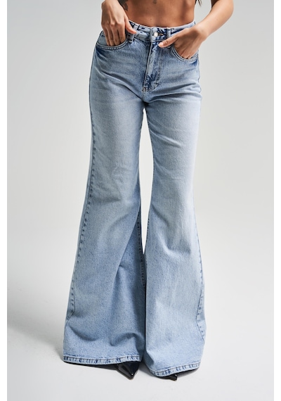 Itsbasic Kadın Kot Rengi 4s5-3 Mry Flare Fit Bol Paça %100 Koton İç Boy 83cm Denim Jean Mavi