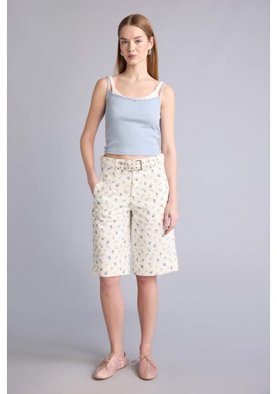 Defacto Afra X Defacto Normal Bel Gabardin Bermuda H2627ax26smwt84 Beyaz-wt84