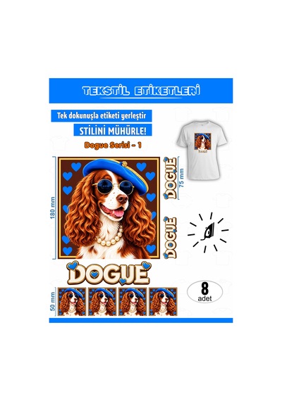 Ütü İle Yapışan Kıyafet Etiketi Dogue Serisi-1 8li Set Karışık