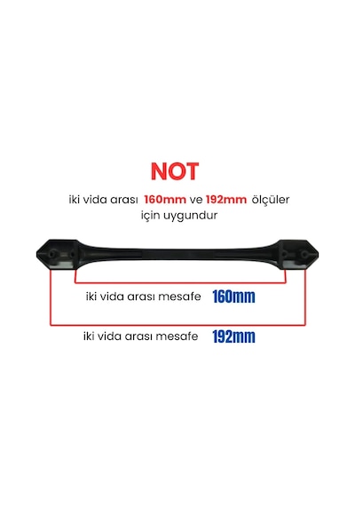 50 Adet Ateş Mat Siyah Metal Mobilya Kulpu 160mm - 192mm Mat Siyah