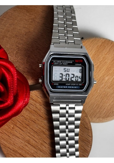 Yafani Retro Dijital Çelik Kol Saati Gümüş