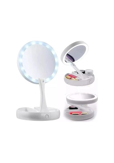 TriLine LED Işıklı 10X Katlanabilir Çift Taraflı USB Makyaj Aynası