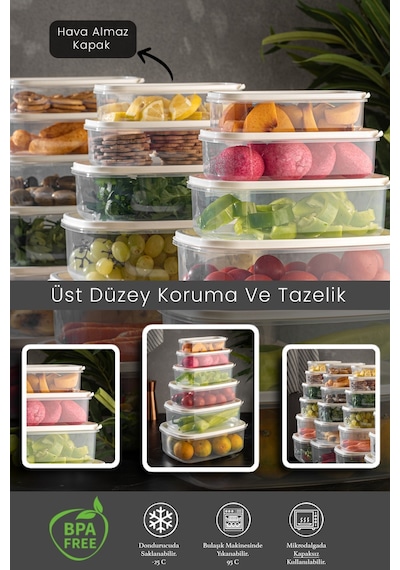 Meleni Home 12'li Dikdörtgen Sweet Saklama Kabı Seti - Şeffaf