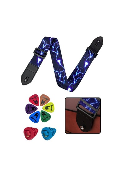 Midex Sr-11bl-pak Desenli Gitar Omuz Askısı Metal Capo 2 Pena Kutusu 6 Pena