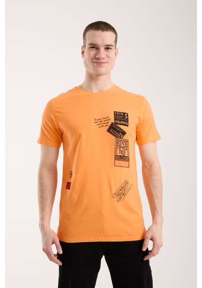 Maximodena Erkek Grafik Baskılı T-shirt Sportif Kesim Günlük Kullanım - Turuncu
