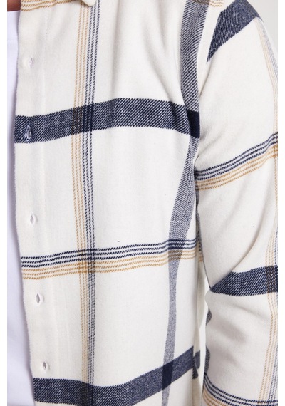 Tudors Erkek Slim Fit Dar Kesim Kareli Kışlık Oduncu Gömlek-42376 Ekru