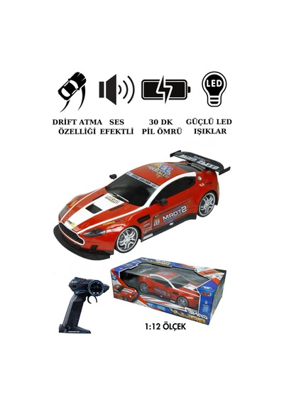 1:12 Ölçek Uzaktan Kumandalı Şarjlı Drift Arabası - Büyük Boy Işıklı Ve Sesli Yarış Arabası Kırmızı Beyaz