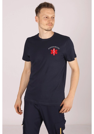 Lacivert Paramedik Bisiklet Yaka Tişört Unisex