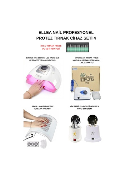 Protez Tırnak Cihaz Seti Strong 210 & Tırnak Toz Toplama & X26 Max Uv 81 Led & Mini Sterilizatör