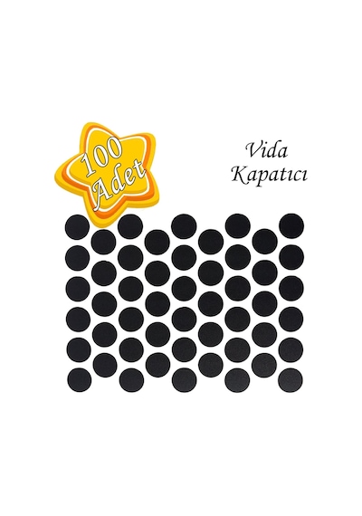 100 Adet Siyah Vida Kapatıcı Yapışkanlı Vida Tapası Tıpası Kapağı Vida Gizleyici