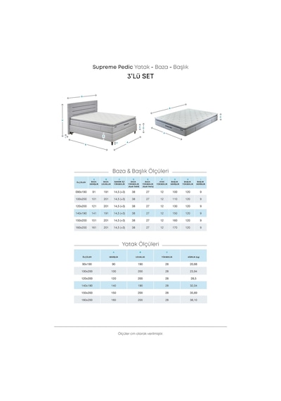 Yataş Bedding Supreme Pedic Yatak Baza Başlık Set 100x200