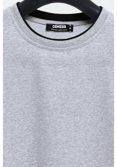 Comeor Çift Bisiklet Yaka Baskı Detaylı Standart Fit Erkek Sweatshirt Gri 001