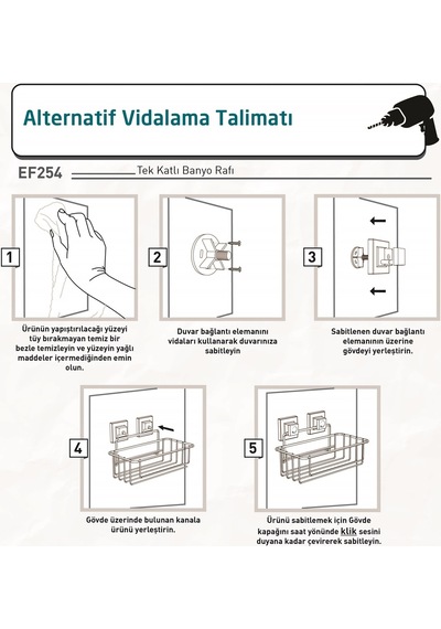Tenotel Easyfıx Yapışkanlı Tek Katlı Banyo Rafı Krom Ef254