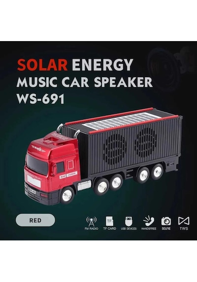 Tır Model Kablosuz Hoparlör Tf Kart Usb Bluetooth Fm Radyo Aux Destekli Bluetooth Speaker Güneş Enerjili Kırmızı