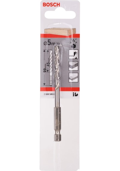 Bosch HSS Spiral 5x99 mm 1/4 Hex Şaft Ahşap Delme Ucu - 2608595521