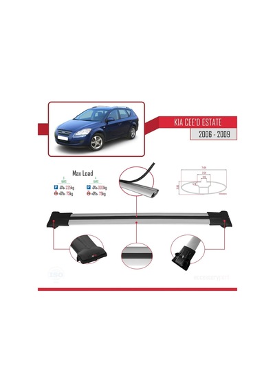 Kia Ceed Estate Sw 2006-2009 Arası İle Uyumlu Fly Model Ara Atkı Tavan Barı Gri 3 Adet Bar
