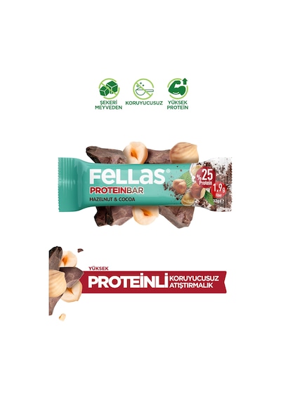 Fellas Protein Bar - Fındıklı ve Kakaolu 32 gr x 12 Adet
