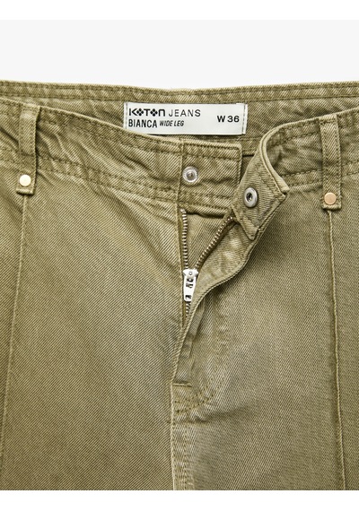 Koton Standart Bel Regular Fit Düğmeli Nervürlü Düz Paça Pantolon - Culotte Jeans Haki 7wal40044mw Koton Standart Bel Regular Fit Düğmeli Nervürlü Düz Paça Pantolon - Culotte Jeans Haki 7wal40044mw