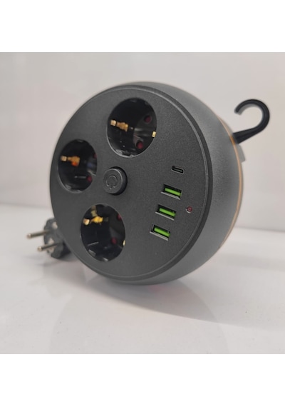 Wınboss 3395 Akım Korumalı Makaralı 2m Kablolu 3 Prizli 3 Usb 1 Type-c Priz 2m