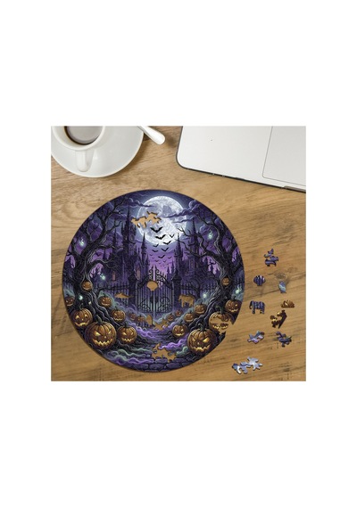 Cadılar Bayramı - Halloween Tasarımlı Özel Kesim Yuvarlak 272 Parça Ahşap Puzzle Mpda835