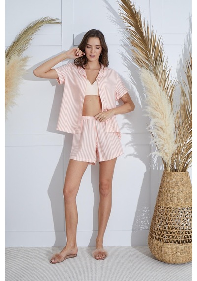 Sevim Kadın Önden Düğmeli Kısa Kol Somon Şortlu Pijama Takım C9t1n951 001