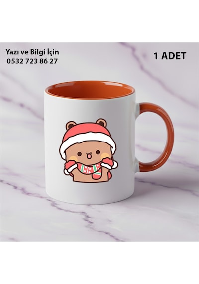 Dudu Ve Bubu Yılbaşı Yeni Yıl Tasarımlı Kişiye Özel İsimli Kupa Bardak Sevgiliye Hediye Turuncu