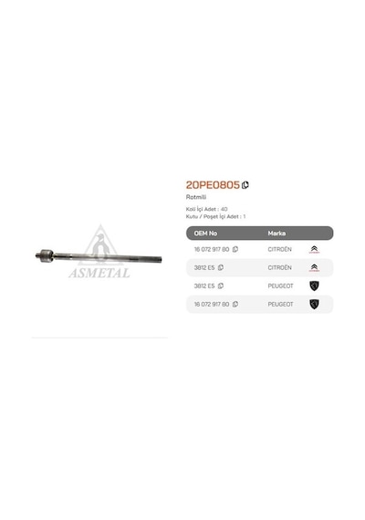 Asmetal 20pe0805 Rotmili P307 P307 Sw 00 C4 04 1.4 Hdı 1.6 Hdı 2.0 Hdı 3812.e0