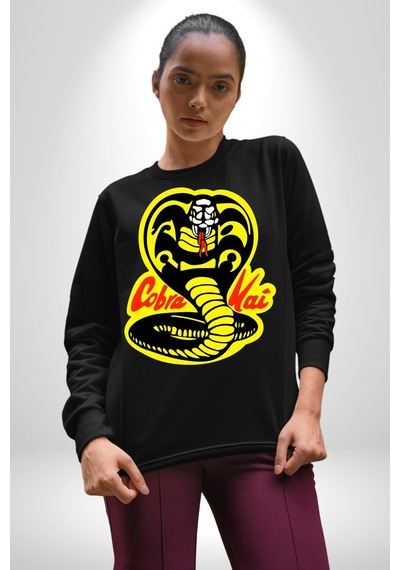 Cobra Kai Karete Çocuk Yılan Logo Dizi Unisex Siyah Sweatshirt Siyah