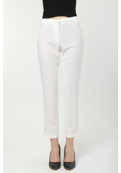 Ladies First Büyük Beden 3715 Beyaz Pantolon Krep Dar Paça
