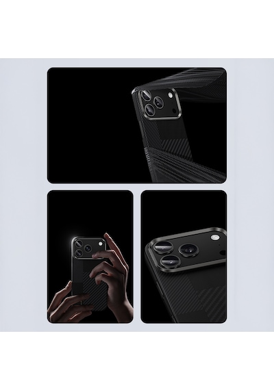 Apple Uyumlu iPhone 17 Pro Max Kılıf M-safe Şarjlı Karbon Fiber Benks Montage Armorair Kevlar Kapak Siyah