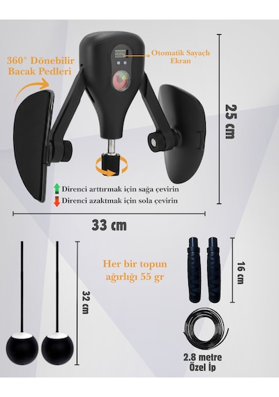 Çok Fonksiyounlu Egzersiz Aleti 60 Kg Ayarlanabilir Kegel Cihazı Pelvik Kas Aleti Kalça Kol Sırt Sıkılaştırıcı İp Atlama Tutma Aparatlı Siyah