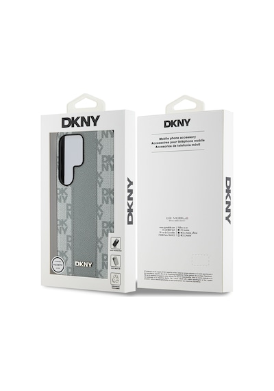 Galaxy Uyumlu S25 Ultra Kılıf Dkny Lisanslı M-safe Şarj Özellikli 3d Yazılı Checkered Pattern Kapak Bej