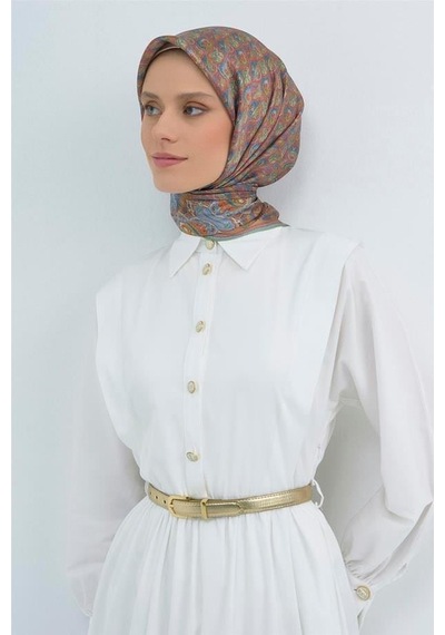 Armine Tivil Saf İpek Eşarp Ist 9518 - 83 Mavi Etnik Desen mavi