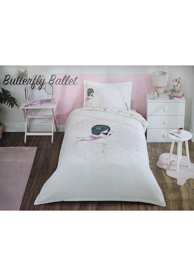 Butterfly Ballet Tek Kişilik Lastikli Çarşaf Nevresim Takımı Bordo
