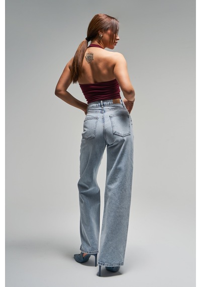 Itsbasic Kadın Ice Kot Rengi 4s5-3 Straight Fit Çiçek Nakışlı %100 Koton İç Boy 80 Cm Tasarım Denim Jean Buz Mavi