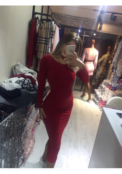 Pink Life Sandy Kumaş Uzun Kullu Kırmızı Maksi Elbise Kırmızı