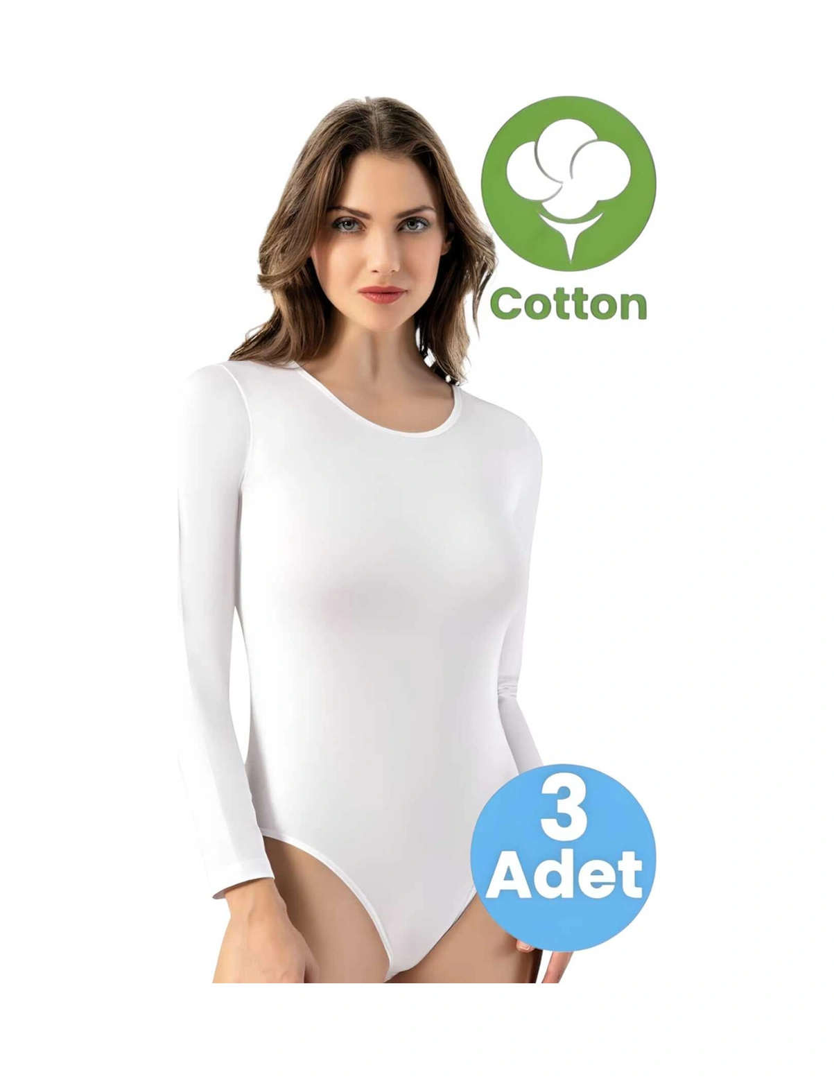 Tezzgelsin Kadın 3'lü Bisiklet Yaka Uzun Kol Çıtçıtlı Body Beyaz