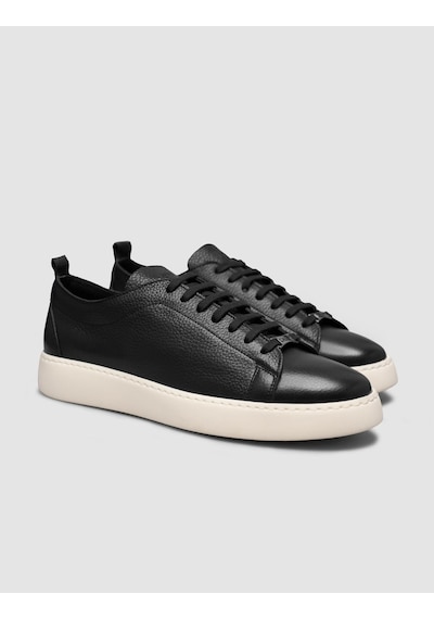 Cabani Erkek Minimal Siyah Deri Sneaker Siyah