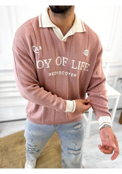 Kazak Oversize Polo Yaka Desenli Triko Yumuşak Dokulu Tüylenmez Salaş Nakış Detaylı Sweatshirt Ekru Kazak Oversize Polo Yaka Desenli Triko Yumuşak Dokulu Tüylenmez Salaş Nakış Detaylı Sweatshirt Ekru