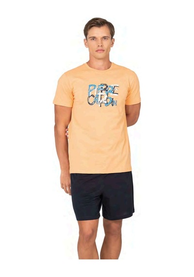 Pierre Cardin 6136 Erkek Kısa Kollu Bisiklet Yaka Şortlu Pijama Takımı-turuncu