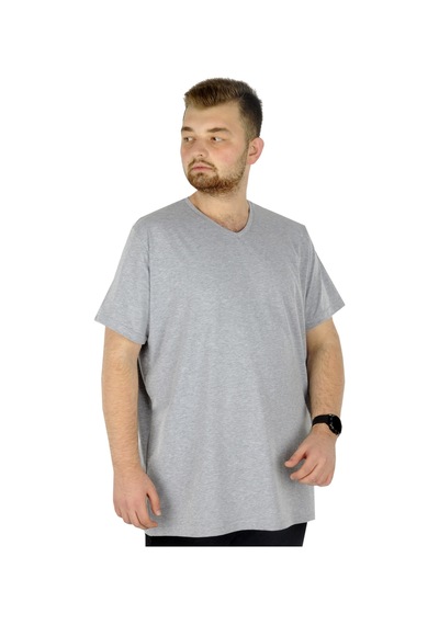Mode Xl Büyük Beden T-shirt V Yaka Likralı 20150 Grimelanj Gri