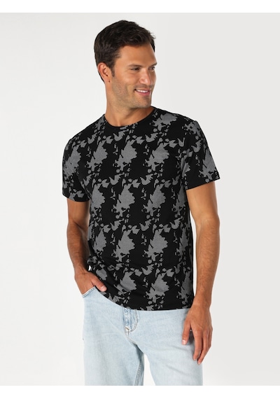 Colin'S Regular Fit Bisiklet Yaka Baskılı Siyah Erkek Kısa Kol Tişört Cl1064510_Q1.V1_Blk