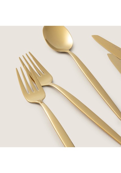 Belina 18 Parça Tatlı Çatal Kaşık Bıçak Seti Parlak Gold