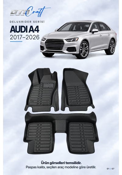 Otocraft Audi A4 2017-2026 Araca Özel Deluxrider Lüks Havuzlu Paspas Tam Set 3 Parça