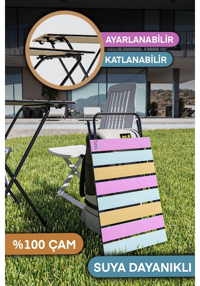 Bino Katlanır Kamp Masası Mutfak Masası Yükseklik Ayarlı Ahşap Çok Renkli